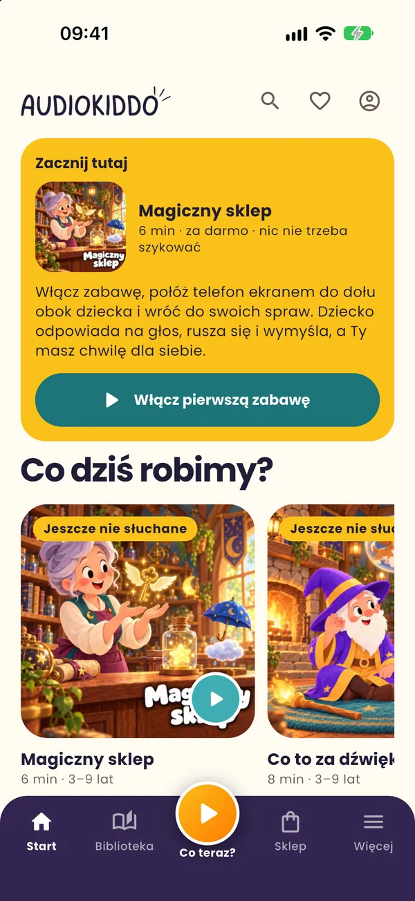 Ekran aplikacji Audiokiddo: Gotowy plan na dziś